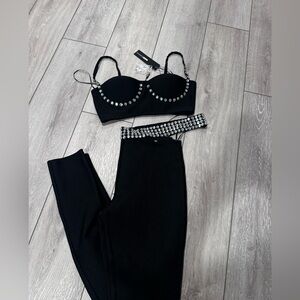 Embellished Black Two-Piece Jumpsuit Set